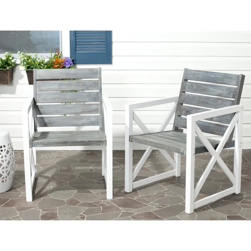 SAFAVIEH Irina White Frame/ Ash Grey Seat Arm Chair (Set of 2) - 24 W x 25 D x 34 H