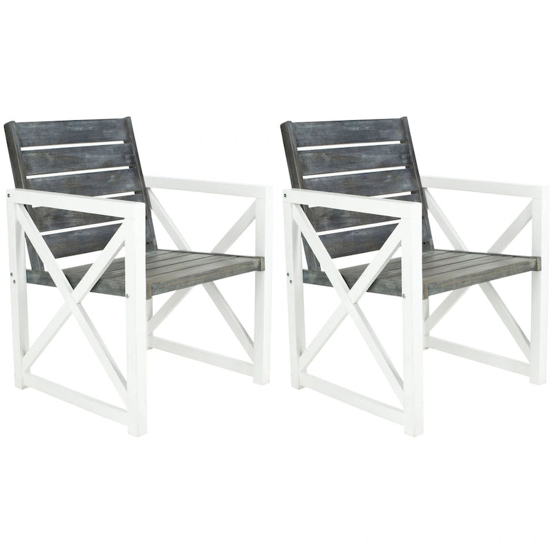 SAFAVIEH Irina White Frame/ Ash Grey Seat Arm Chair (Set of 2) - 24 W x 25 D x 34 H