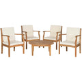 SAFAVIEH Outdoor Living Colfax Brown Acacia Wood 5-piece Beige Cushion Patio Set - Natural/Beige - 35 W x 35 D x 14 H