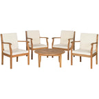 SAFAVIEH Outdoor Living Colfax Brown Acacia Wood 5-piece Beige Cushion Patio Set - Natural/Beige - 35 W x 35 D x 14 H