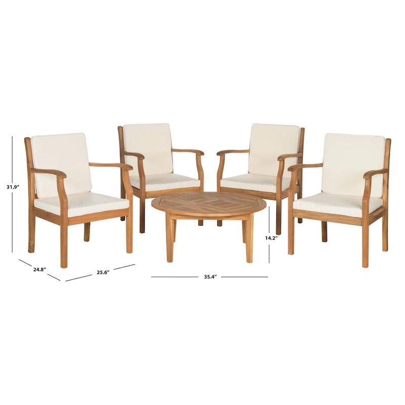SAFAVIEH Outdoor Living Colfax Brown Acacia Wood 5-piece Beige Cushion Patio Set - Natural/Beige - 35 W x 35 D x 14 H