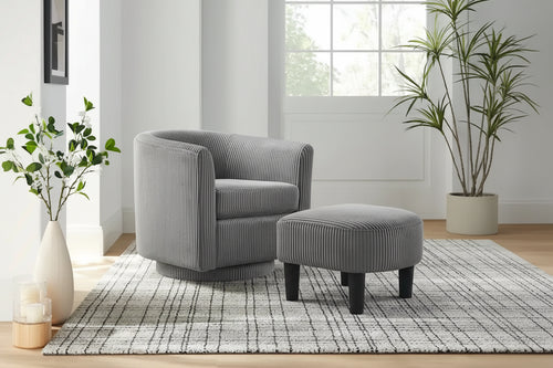 360° Rotating Accent Chair with Ottoman Set - Corduroy Velvet Armchair Sofa - Modern Swivel Lounge Chair