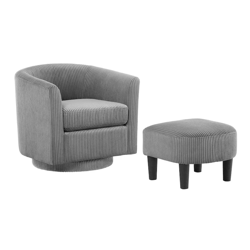360° Rotating Accent Chair with Ottoman Set - Corduroy Velvet Armchair Sofa - Modern Swivel Lounge Chair