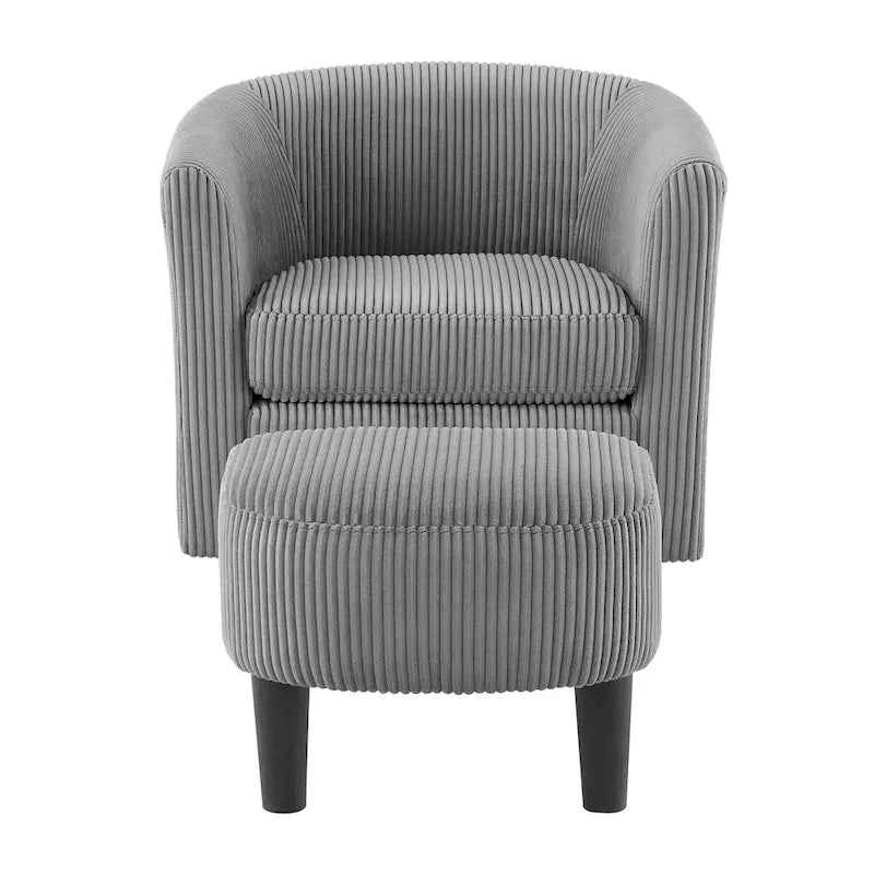 360° Rotating Accent Chair with Ottoman Set - Corduroy Velvet Armchair Sofa - Modern Swivel Lounge Chair