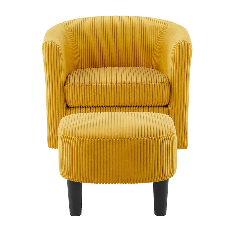 360° Rotating Accent Chair with Ottoman Set - Corduroy Velvet Armchair Sofa - Modern Swivel Lounge Chair