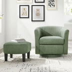 360° Rotating Accent Chair with Ottoman Set - Corduroy Velvet Armchair Sofa - Modern Swivel Lounge Chair