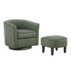 360° Rotating Accent Chair with Ottoman Set - Corduroy Velvet Armchair Sofa - Modern Swivel Lounge Chair