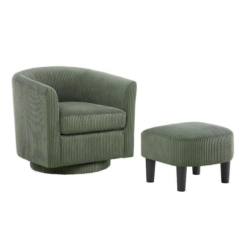 360° Rotating Accent Chair with Ottoman Set - Corduroy Velvet Armchair Sofa - Modern Swivel Lounge Chair
