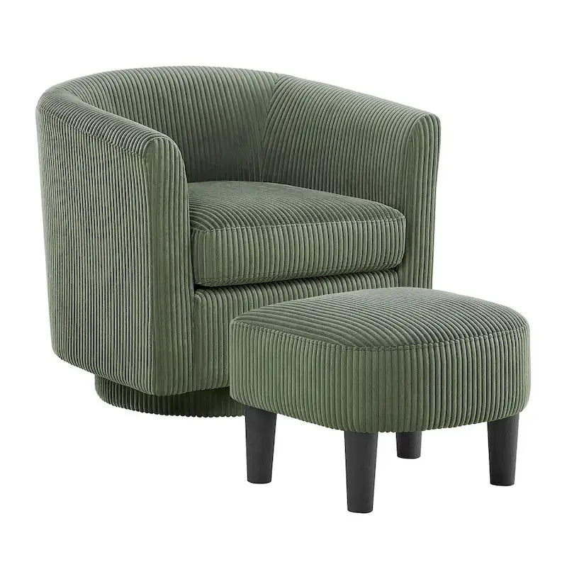 360° Rotating Accent Chair with Ottoman Set - Corduroy Velvet Armchair Sofa - Modern Swivel Lounge Chair