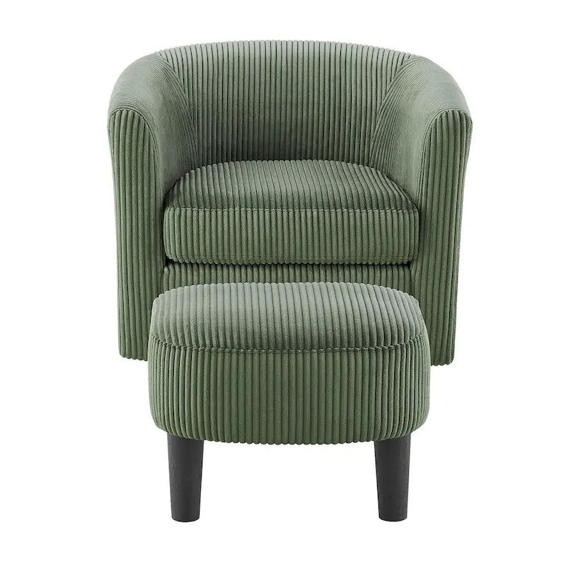360° Rotating Accent Chair with Ottoman Set - Corduroy Velvet Armchair Sofa - Modern Swivel Lounge Chair