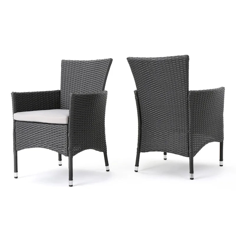 Marri Patio Dining Chair Set of 2, Ergonomic, Gray Wicker Design, Beige