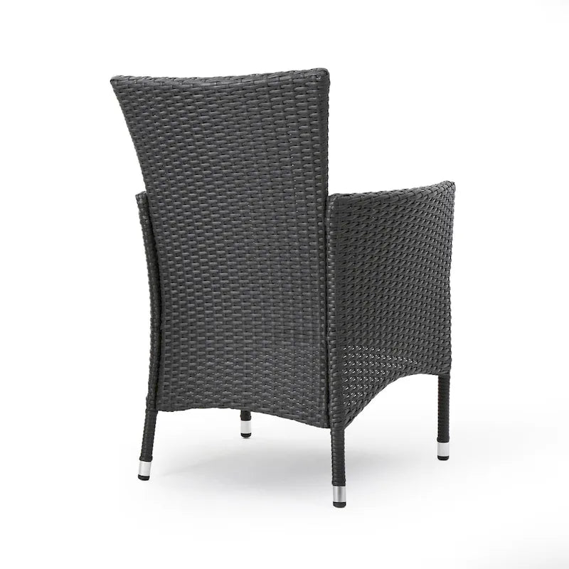 Marri Patio Dining Chair Set of 2, Ergonomic, Gray Wicker Design, Beige