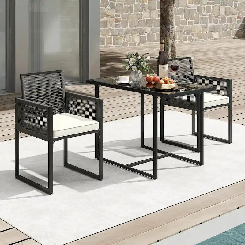 Costway 3 PCS Patio PE Wicker Furniture Set CushionedChairs with - See Details