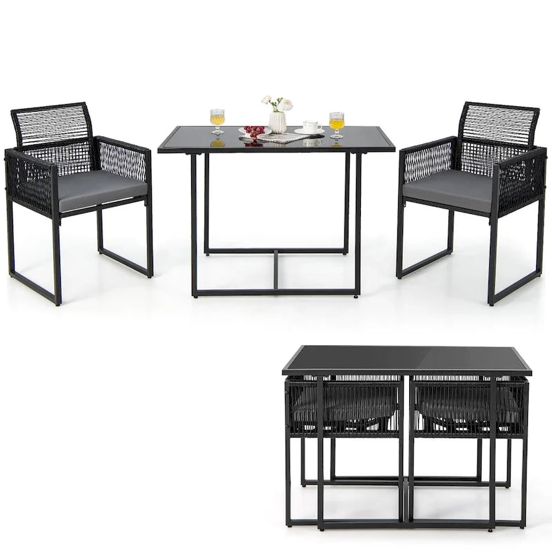 Costway 3 PCS Patio PE Wicker Furniture Set CushionedChairs with - See Details