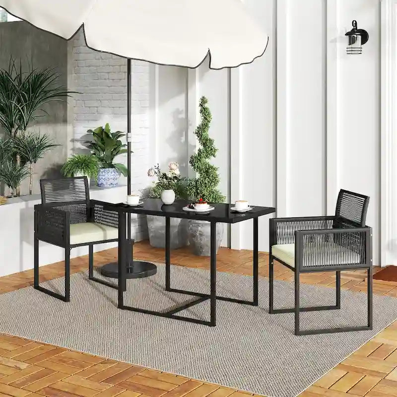 Costway 3 PCS Patio PE Wicker Furniture Set CushionedChairs with - See Details