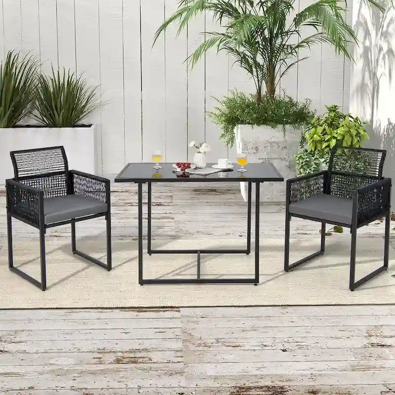 Costway 3 PCS Patio PE Wicker Furniture Set CushionedChairs with - See Details