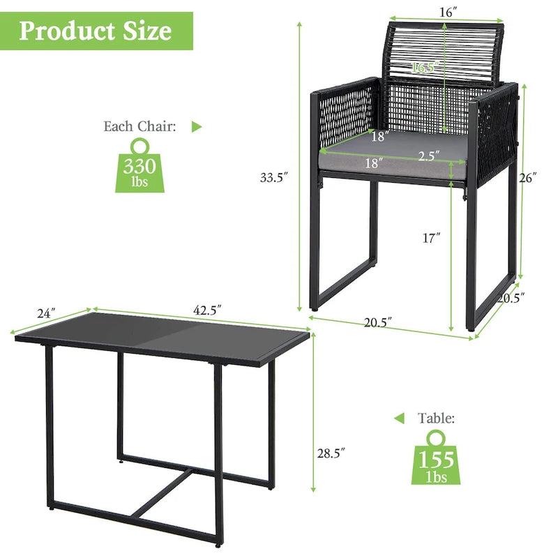 Costway 3 PCS Patio PE Wicker Furniture Set CushionedChairs with - See Details