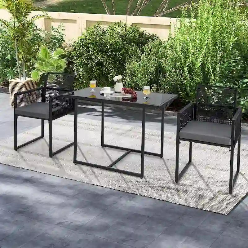 Costway 3 PCS Patio PE Wicker Furniture Set CushionedChairs with - See Details