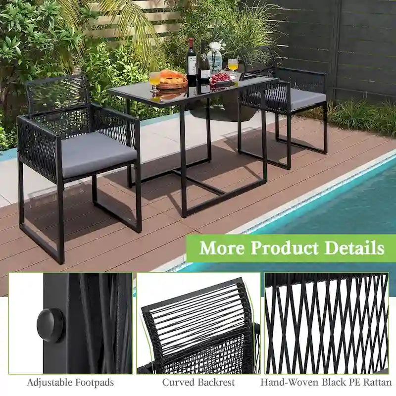 Costway 3 PCS Patio PE Wicker Furniture Set CushionedChairs with - See Details