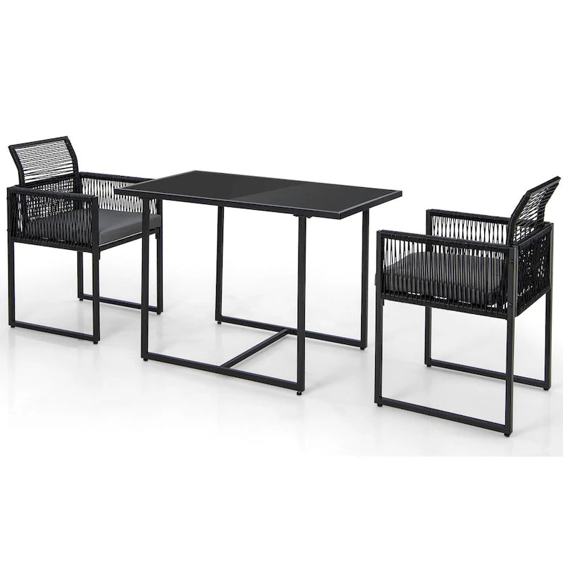Costway 3 PCS Patio PE Wicker Furniture Set CushionedChairs with - See Details