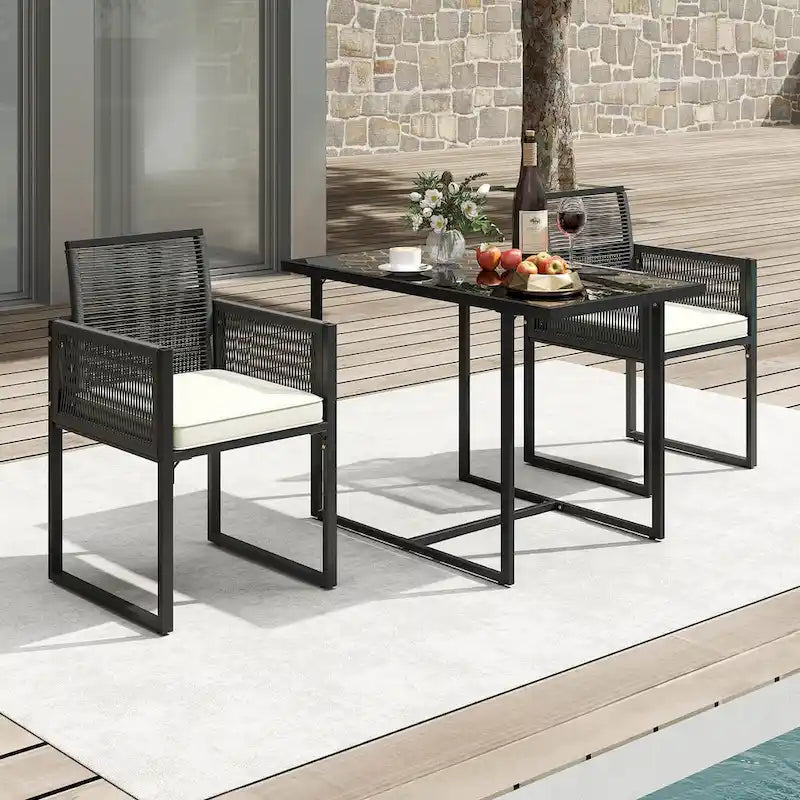 Costway 3 PCS Patio PE Wicker Furniture Set CushionedChairs with - See Details