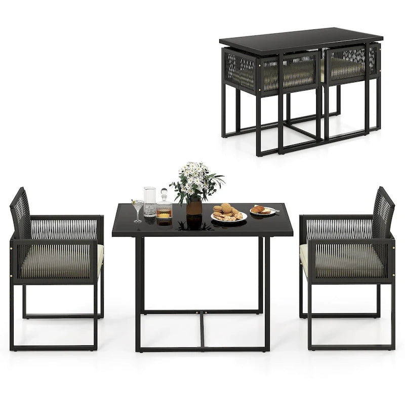 Costway 3 PCS Patio PE Wicker Furniture Set CushionedChairs with - See Details