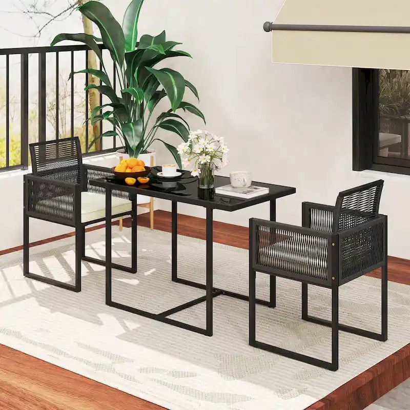 Costway 3 PCS Patio PE Wicker Furniture Set CushionedChairs with - See Details