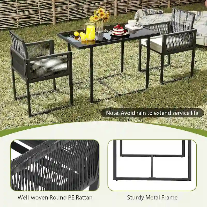 Costway 3 PCS Patio PE Wicker Furniture Set CushionedChairs with - See Details