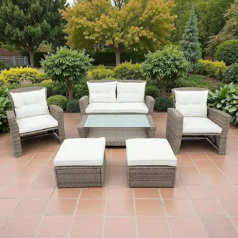 4-Seater Rattan Patio Conversation Set - Brown