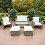 6-Piece Outdoor Patio Rattan Conversation Sofa Set with Tempered Glass Coffee Table and Ottoman