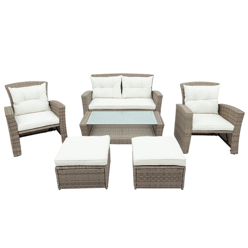 4-Seater Rattan Patio Conversation Set - Brown
