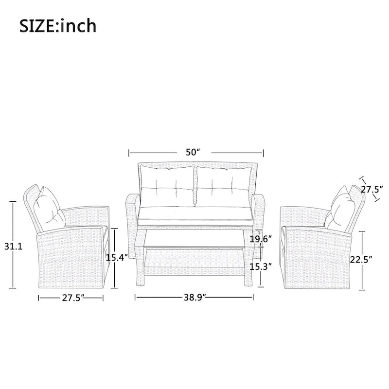 4-Seater Rattan Patio Conversation Set - Brown