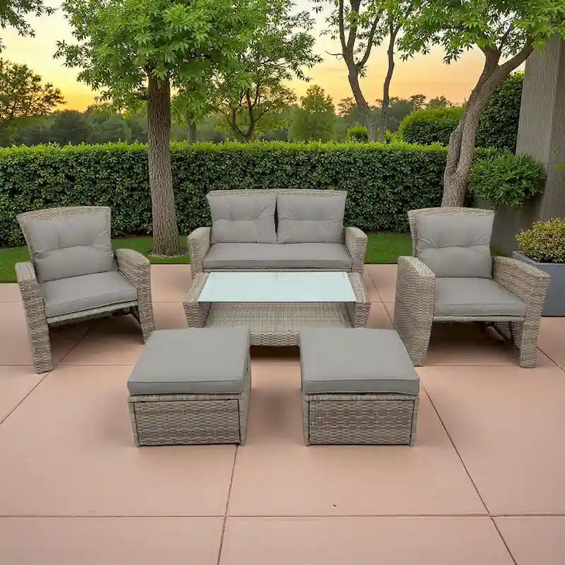 4-Seater Rattan Patio Conversation Set - Brown