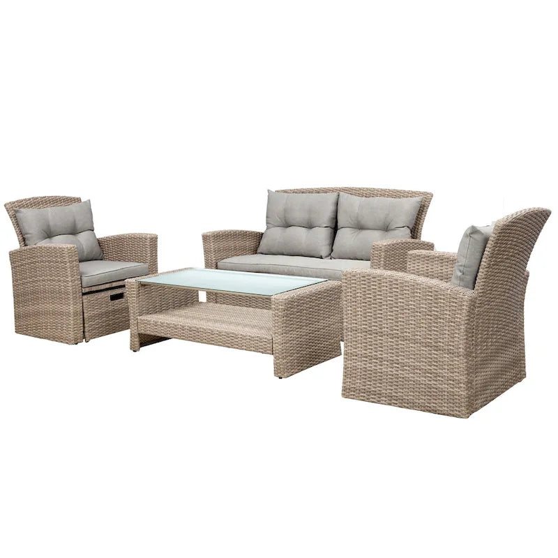 4-Seater Rattan Patio Conversation Set - Brown