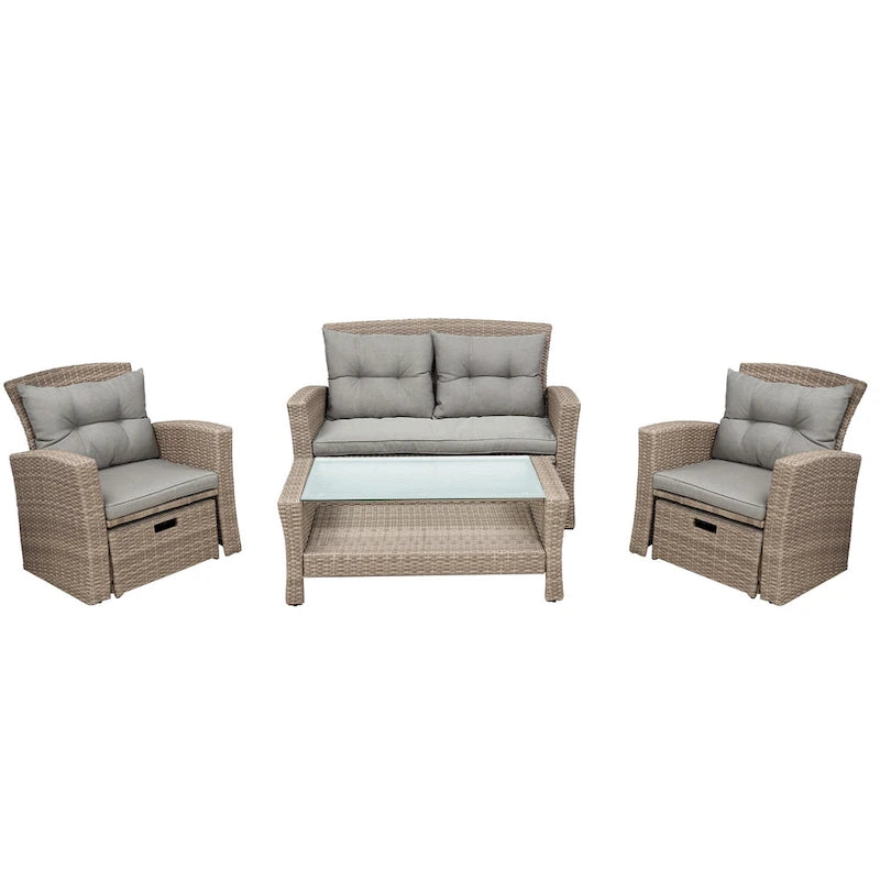 4-Seater Rattan Patio Conversation Set - Brown
