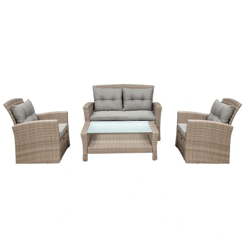 4-Seater Rattan Patio Conversation Set - Brown