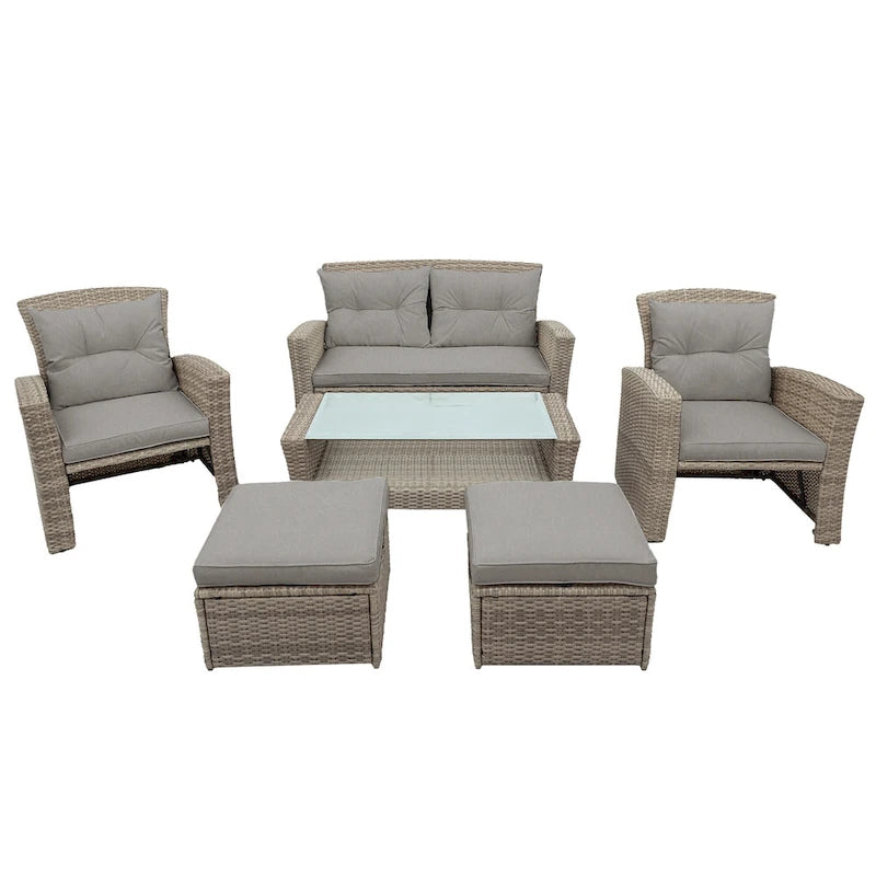 4-Seater Rattan Patio Conversation Set - Brown