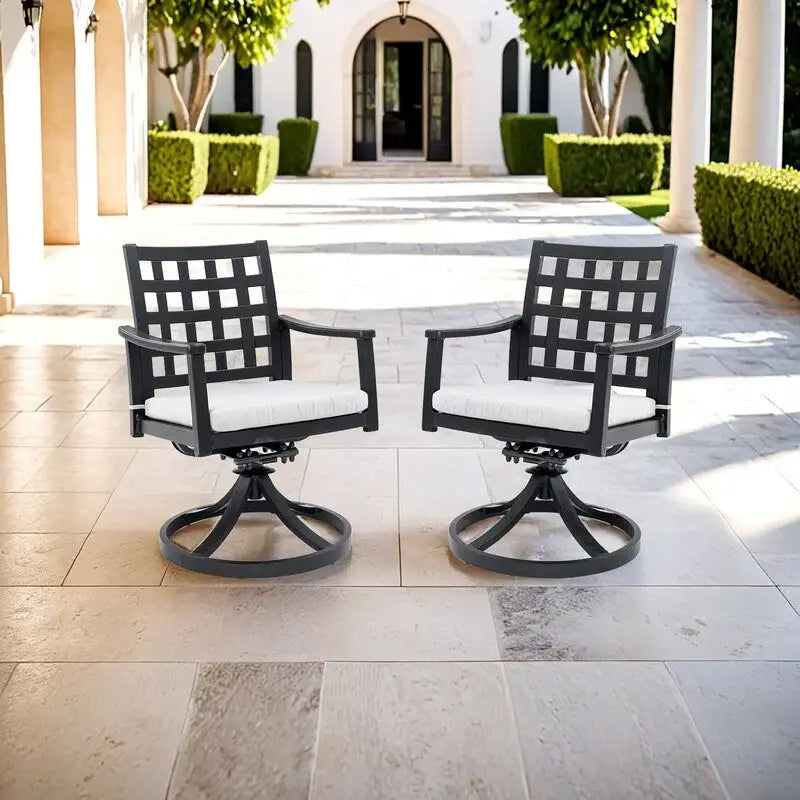 Modern Swivel Rocking Chairs - 2-Piece Cast Aluminum Set with Sunbrella Cushions - Weather-Resistant for Outdoor Use