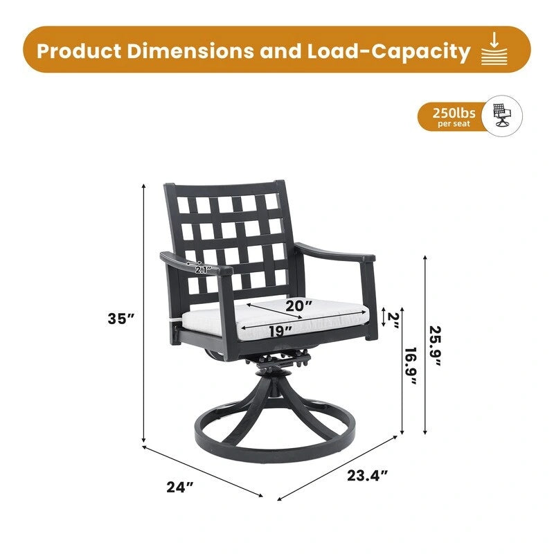 Black Swivel Rocker Dining Chairs - 2-Piece Set for Outdoor