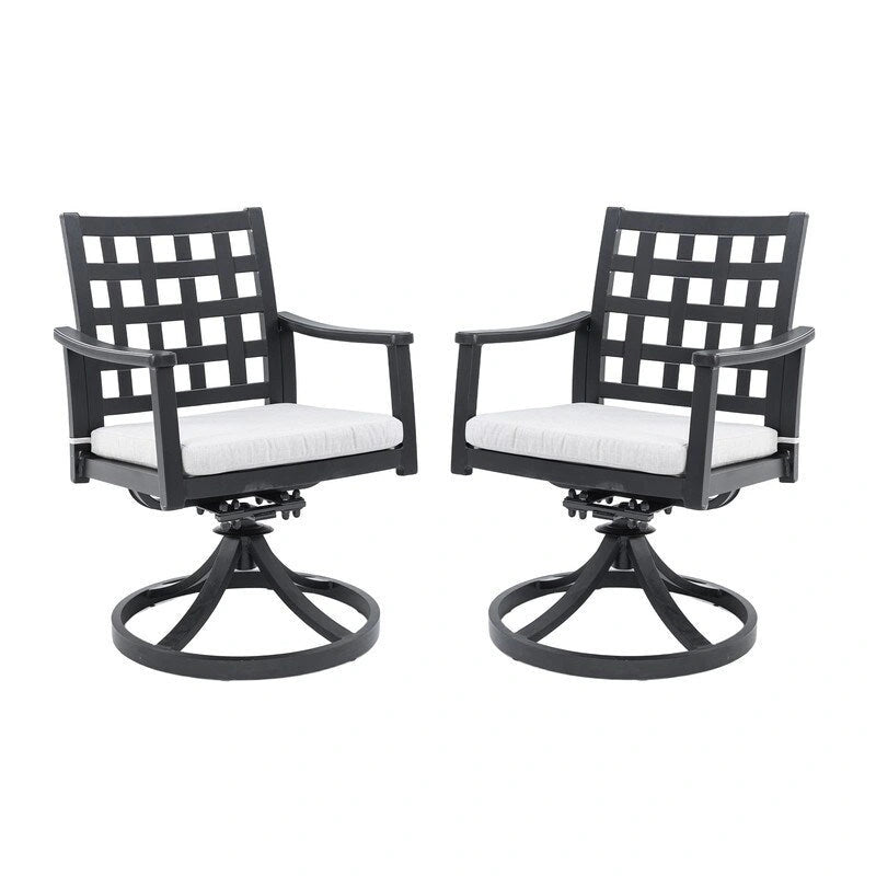 Black Swivel Rocker Dining Chairs - 2-Piece Set for Outdoor