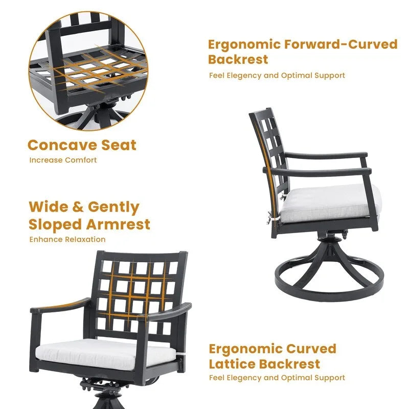Black Swivel Rocker Dining Chairs - 2-Piece Set for Outdoor