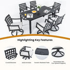 Black Swivel Rocker Dining Chairs - 2-Piece Set for Outdoor