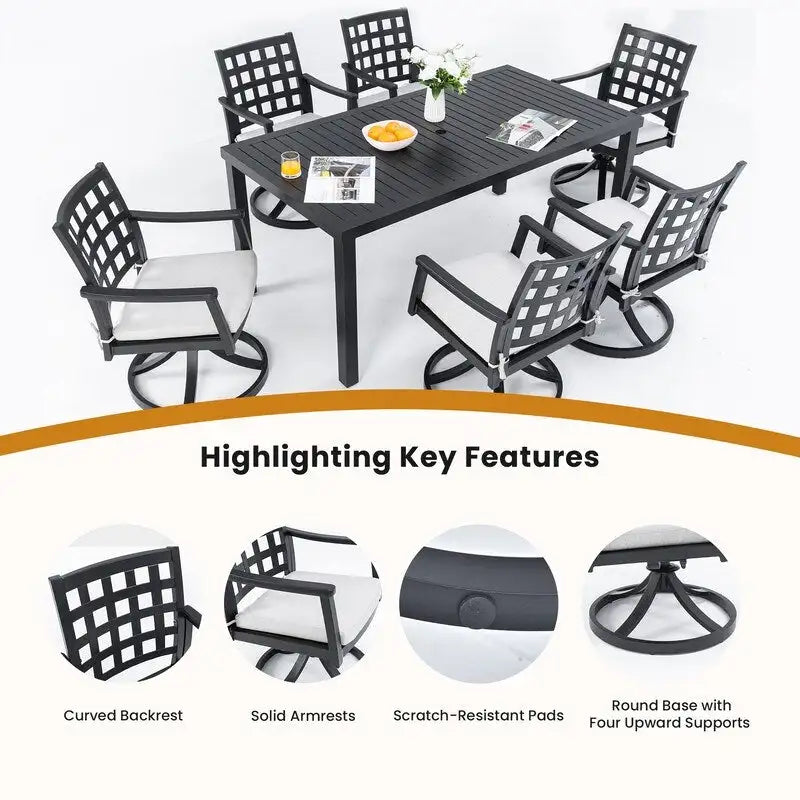 Black Swivel Rocker Dining Chairs - 2-Piece Set for Outdoor