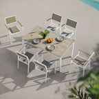Outdoor Dining Set for 6, Patio Table with Umbrella Hole, Stackable Design
