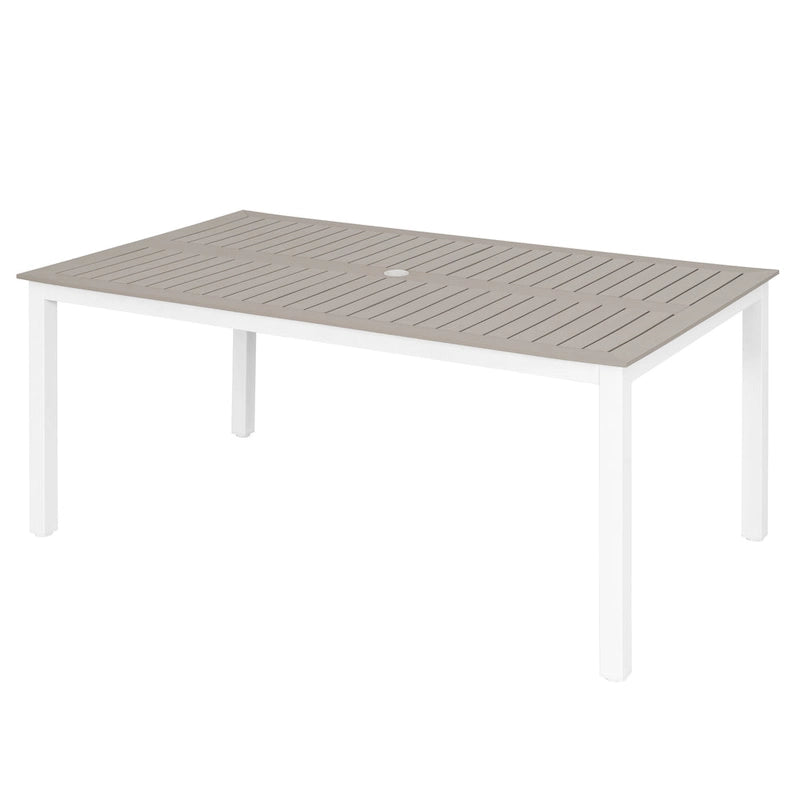 Outdoor Dining Set for 6, Patio Table with Umbrella Hole, Stackable Design