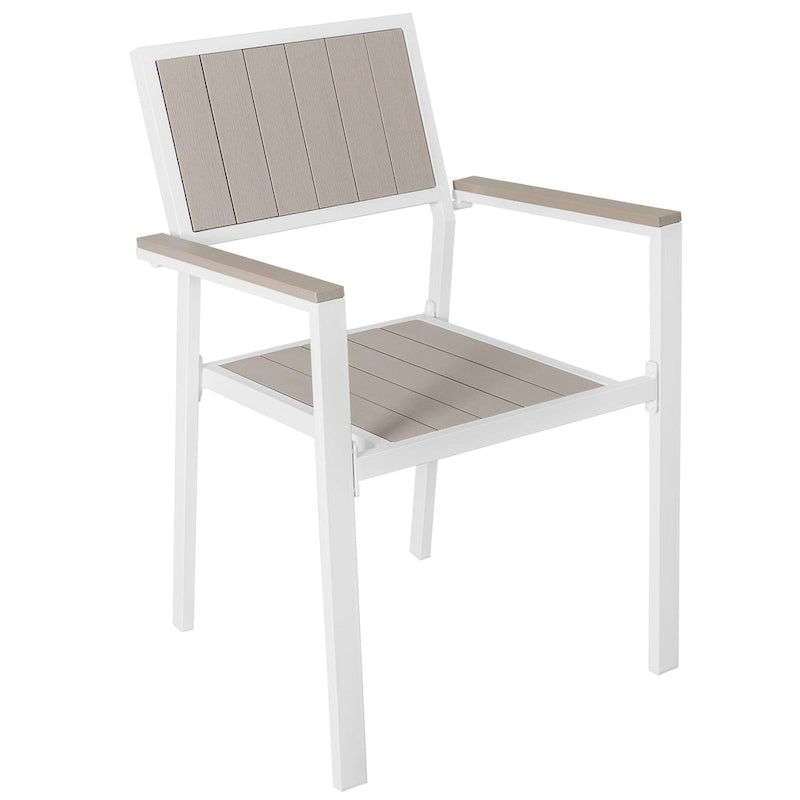 Outdoor Dining Set for 6, Patio Table with Umbrella Hole, Stackable Design
