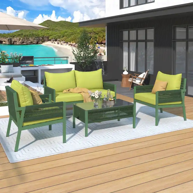 Rope Patio Sofa Set 4-Piece Loveseat & Chairs