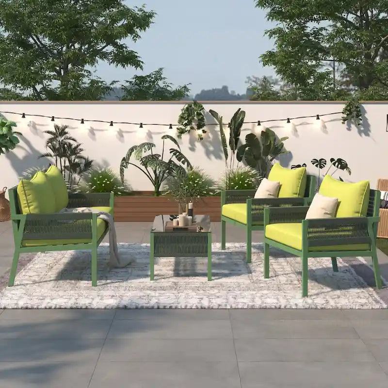 Rope Patio Sofa Set 4-Piece Loveseat & Chairs