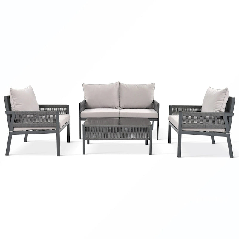 Rope Patio Sofa Set 4-Piece Loveseat & Chairs