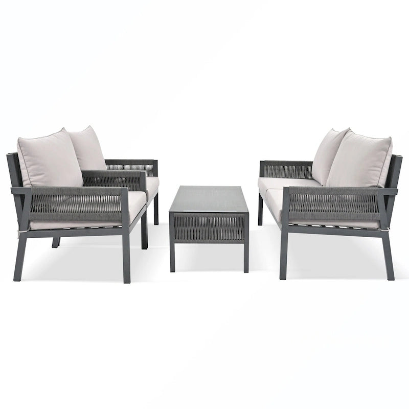 Rope Patio Sofa Set 4-Piece Loveseat & Chairs